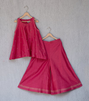 Dark Pink Flared Chanderi Kurta & Sharara Set