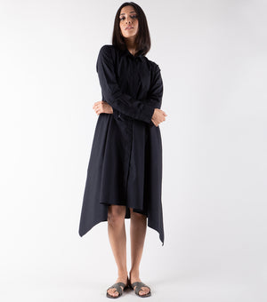 Black Cotton Asymmetric Shirt Dress