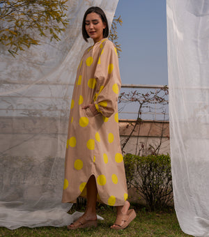 Relaxed Polka Cotton Midi Shirt Dress