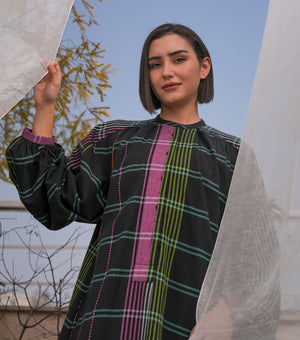 Multi Stripe Black Woven Dress