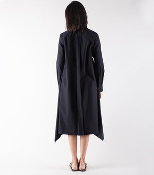 Black Cotton Asymmetric Shirt Dress
