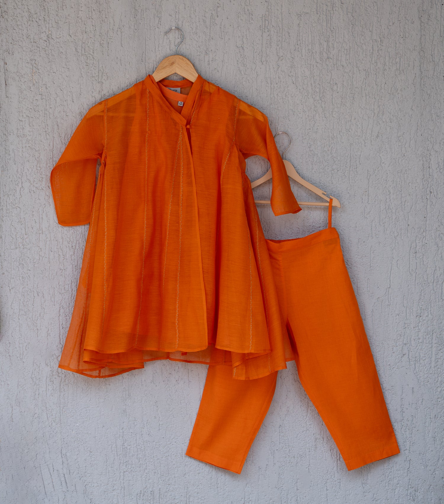 Burnt Orange Chanderi Choga & Cotton Pants Set