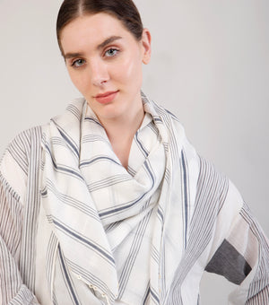Grey & White Woven Cotton Stole