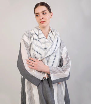 Grey & White Woven Cotton Stole