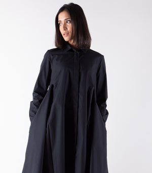 Black Cotton Asymmetric Shirt Dress