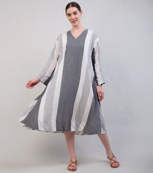 Grey & White Woven Cotton Dress
