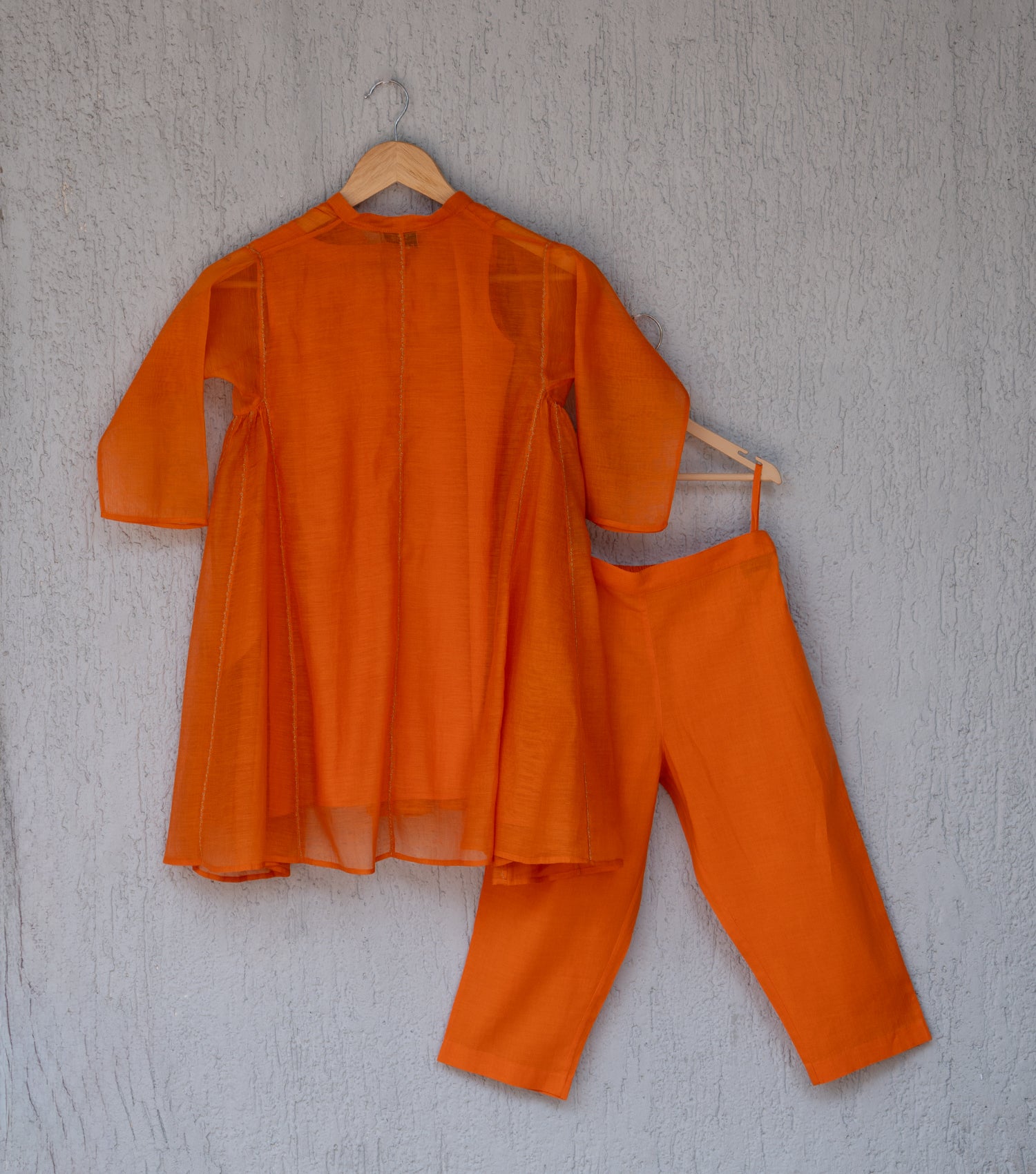 Burnt Orange Chanderi Choga & Cotton Pants Set