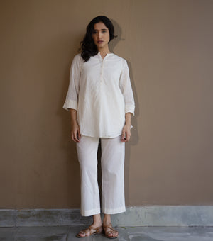COTTON JACQUARD PINTUCK TUNIC
