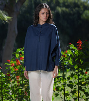 Navy Oversized Cotton Top