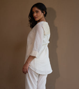COTTON JACQUARD PINTUCK TUNIC