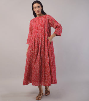 Red Polka Dots Printed Cotton Dress