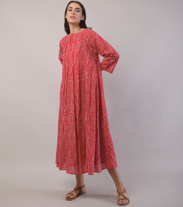 Red Polka Dots Printed Cotton Dress