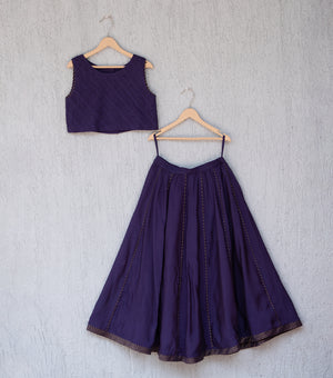 Purple Chanderi Blouse, Lehenga Skirt & Tissue Dupatta Set