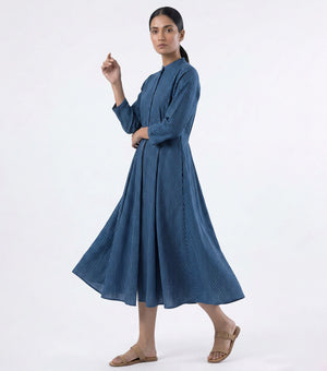 Indigo Stripe Pintuck Dress