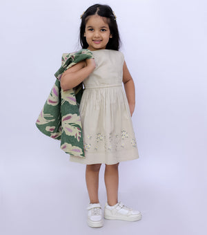 Green Vintage Cotton Kantha Jacket For Kids