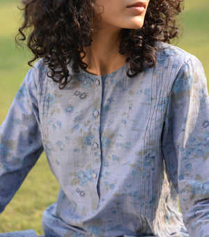 Blue Printed Cotton Kurta