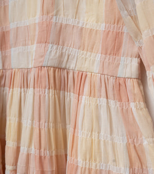 Beige Checked Cotton Dress For Girls