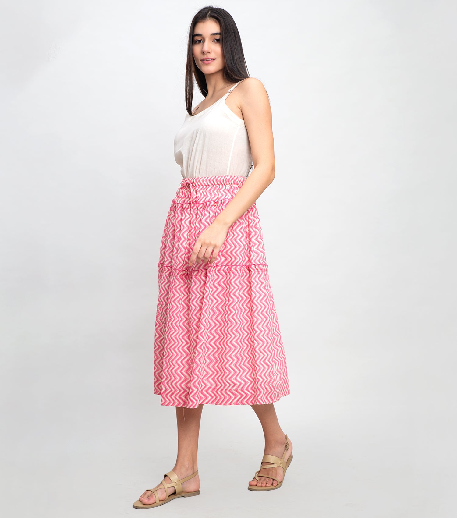 Pink Printed Cotton Skirt