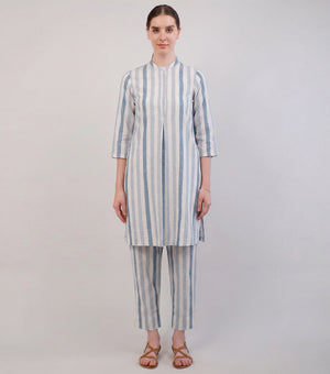 Ivory & Blue Striped Woven Cotton Co-ord Set