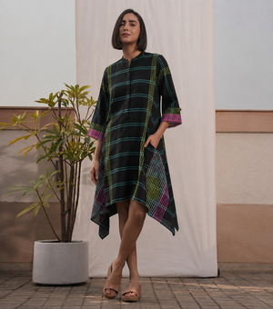 Midnight Check Woven Cotton Dress