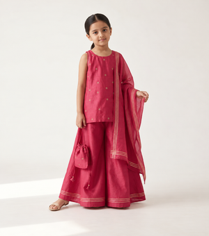 Pink Chanderi Flared Kurta & Sharara Set