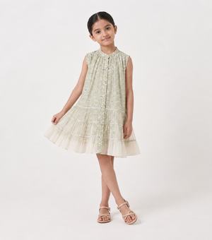 Little Whisper Overlay Sheer Dress with Printed Slip for Girls
