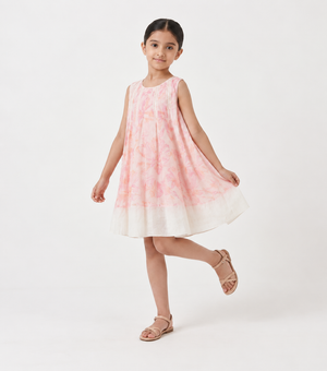 Blush Overlay Sheer Dress with Printed Slip For Girls