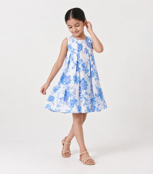 Blue Blossom Cotton Dress For Girls