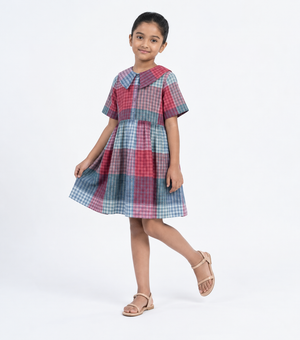 Multicolour Woven Cotton Dress for Girls