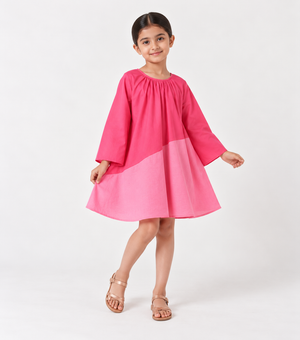 Color Block Magenta Dress For Girls