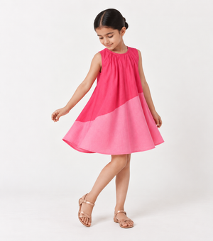 Color Block Magenta Sleeveless Dress For Girls