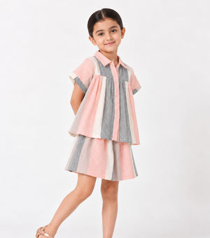 Multi Color Cotton Woven Shirt with Shorts Co-ord Set for Girls