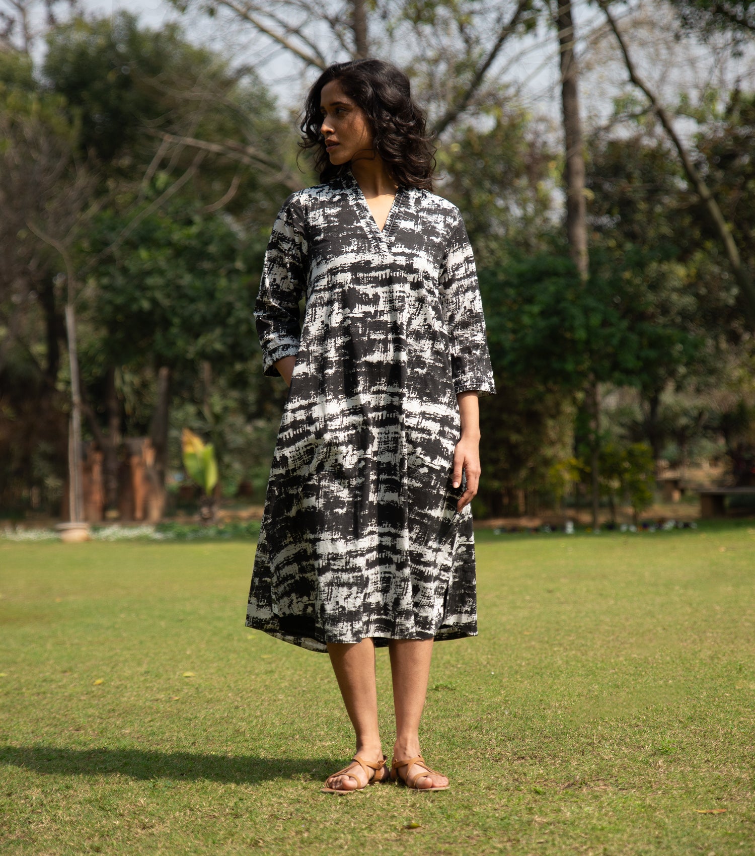 Black Printed Cotton Dress