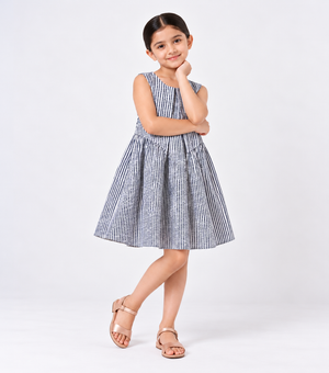 Black White Printed Cotton Dress for Girls