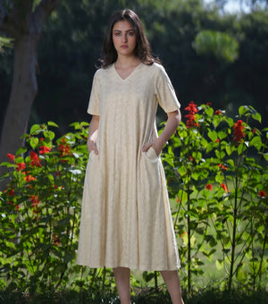 Natural Woven Cotton Kurta Set With Dupatta