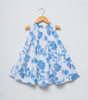 Blue Blossom Cotton Dress For Girls