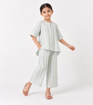 Natural Woven Cotton Top with Pants Co-ord Set for Girls