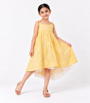Yellow Woven Cotton Dress for Girls