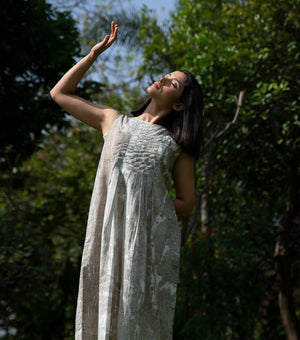 Olive Green Printed Cotton Dress
