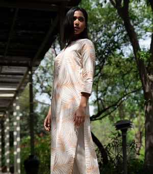 White Printed Cotton Kurta