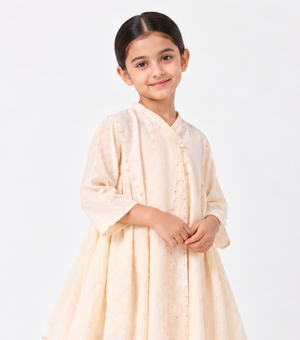 Natural Cotton Hand Embroidered Choga for Girls