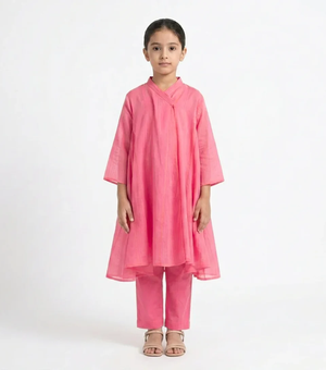 Blush Woven Cotton Choga with Slip for Girls