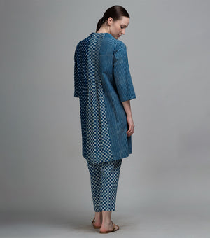 Indigo Mosaic Printed Cotton Kurta Set
