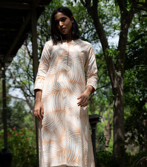 White Printed Cotton Kurta