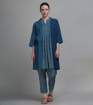 Indigo Mosaic Printed Cotton Kurta Set
