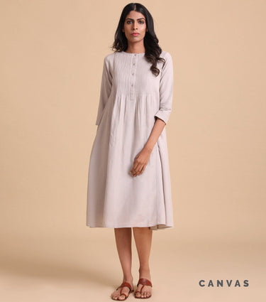 Grey cotton Pin-tuck dress