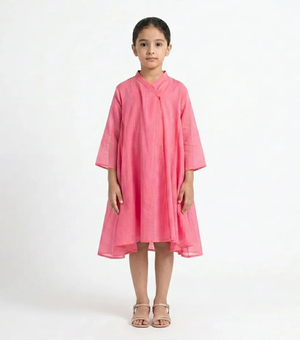 Blush Woven Cotton Choga with Slip for Girls
