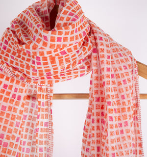 Orange Printed Chanderi Stole
