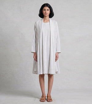 White Pinstripe Woven Cotton Cape Set