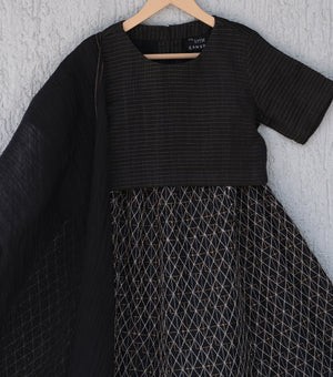 Black Chanderi Embroidered Blouse & Lehenga Set